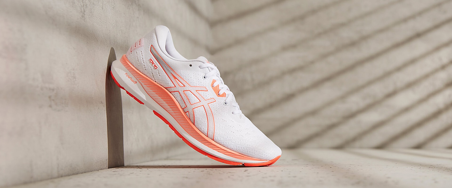 ASICS Womens Evoride Tokyo White/Sunrise Red Womens Shoes