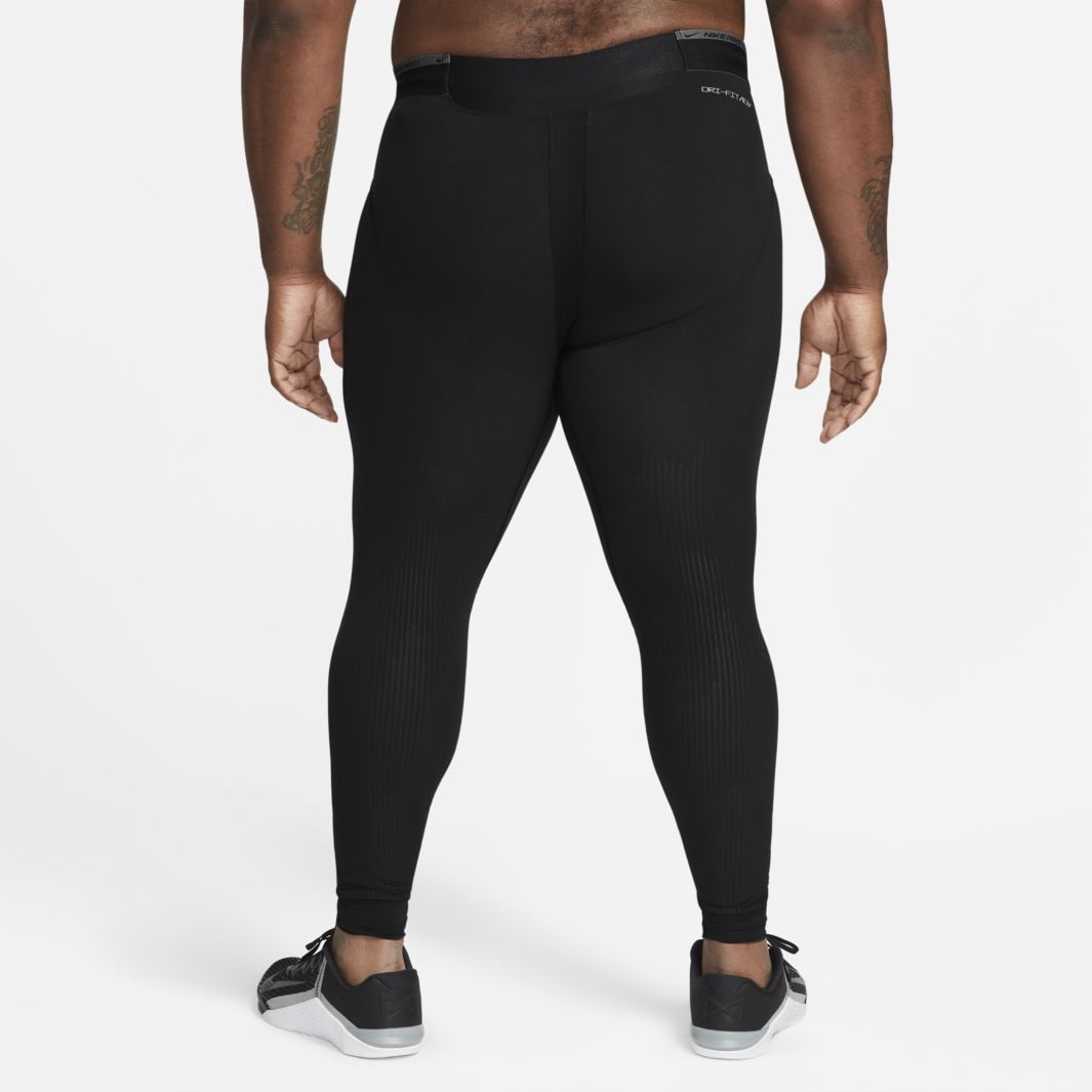 Nike Men Dri Fit Running Tights Black Large Back ZIPPER Compression  405072-010