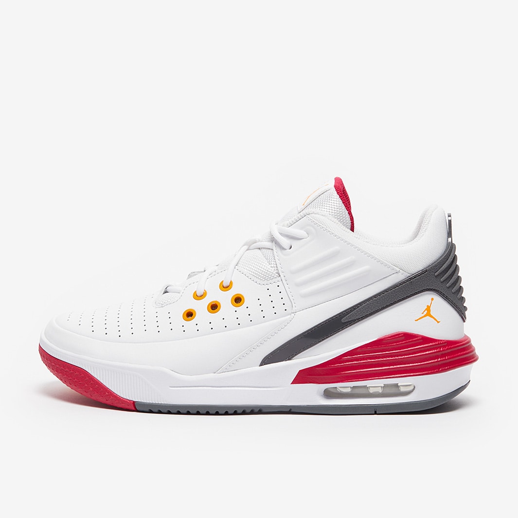 Jordan Max Aura White/Vivid Orange/Cardinal Red Mens Shoes