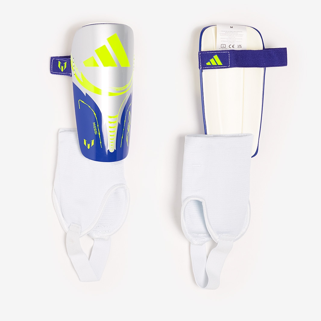 adidas Kids Messi Match Shin Guards - Silver Met./Lucid Blue