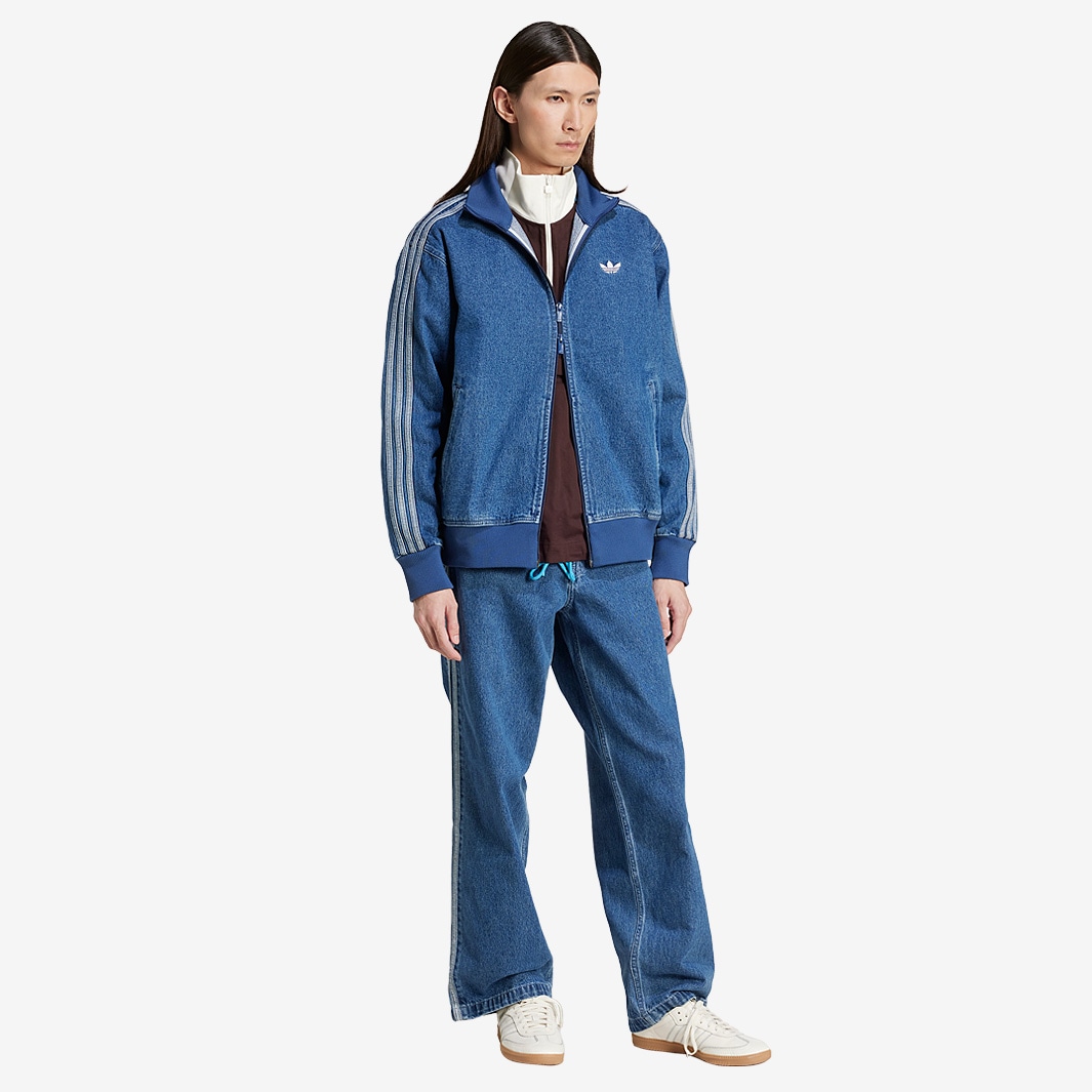 トップス Adidas DENIM FIREBIRD TRACKTOP Blue adidas Originals Oversized Denim Firebird Track Top