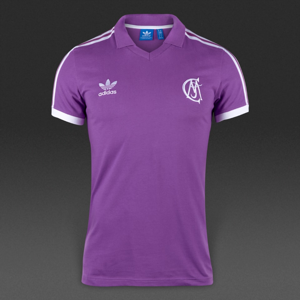 adidas Originals Real Madrid Poloshirt Herrenbekleidung Poloshirts Violett WeiB Pro Direct Soccer