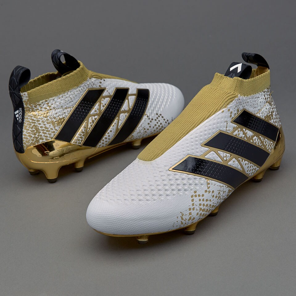 adidas ACE 16+ Purecontrol FG/AG Mens Soccer Cleats - Firm Ground - White/Core Black/Gold Metallic