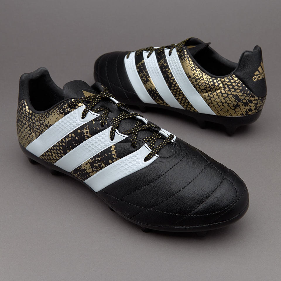 adidas ACE FG/AG Piel-Botas de firmes-Negro/Blanco/Dorado | Pro:Direct Soccer