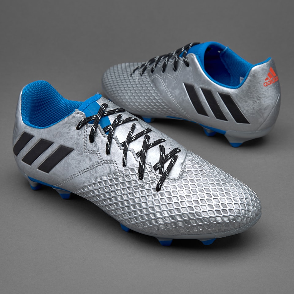 adidas Messi 16.3 FG/AG niños-Botas de fútbol-Plateado metalizado/Negro/Azul | Pro:Direct Soccer