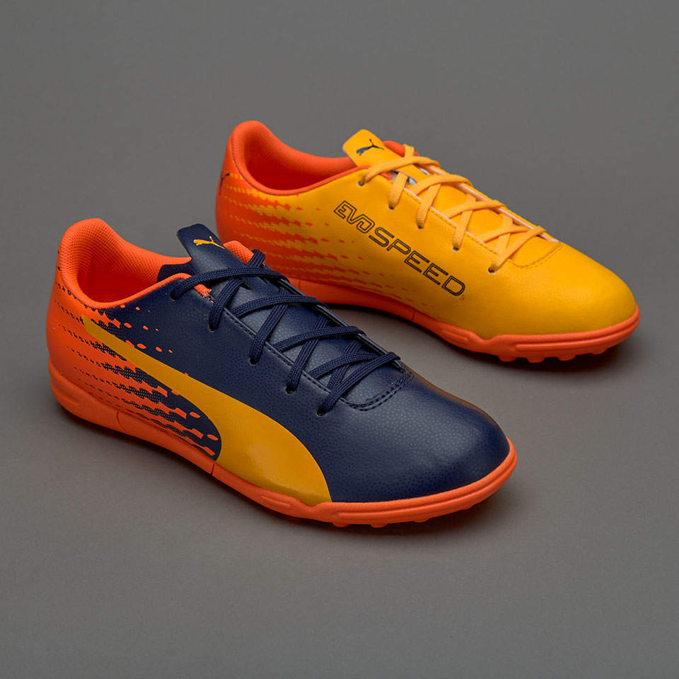 Lidiar con Gaseoso riñones Puma evoSPEED 17.5 TF para niños -Zapatillas de futbol-Cesped sintetico-  Amarillo/Azul/Naranja | Pro:Direct Soccer