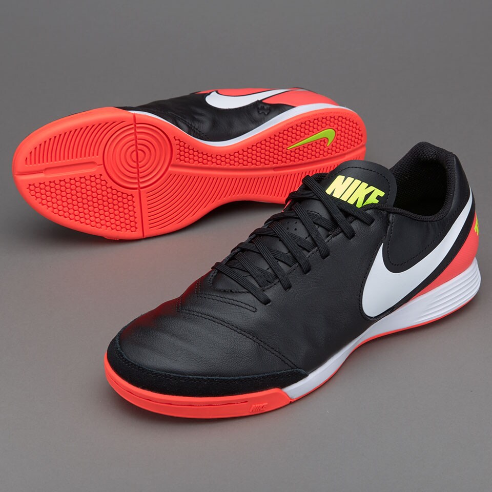 Nike Tiempo Genio II Piel IC- Botas de futbol-Negro/Blanco/Hyper Naranja/Volt Pro:Direct Soccer