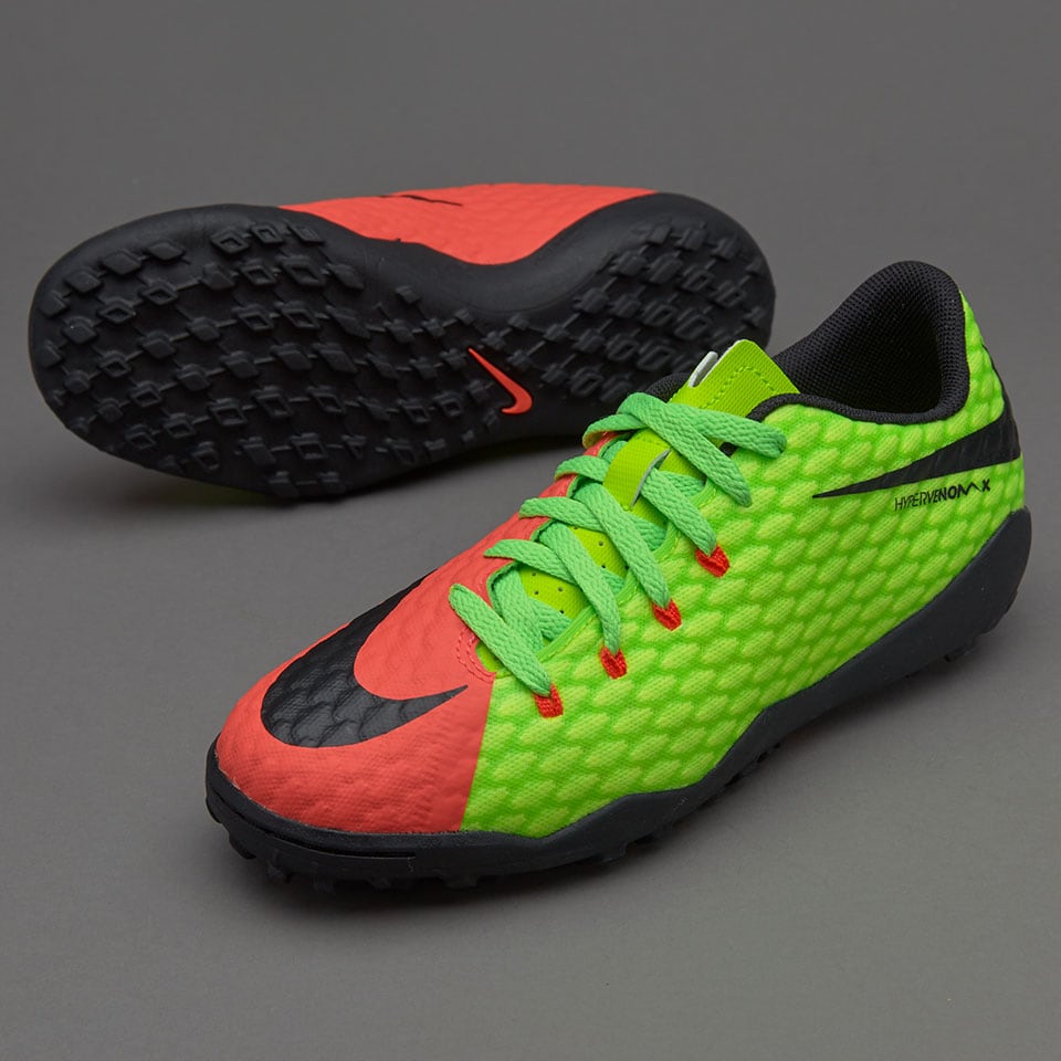 espectro Moler fragmento Zapatillas de futbol-Nike Hypervenom Phelon III TF para niños- Verde  eléctrico/Negro/Hyper Naranja | Pro:Direct Soccer