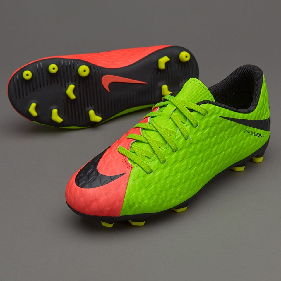 Botas de futbol-Nike Phade III FG niños- Verde eléctrico/Negro/Hyper Naranja | Soccer