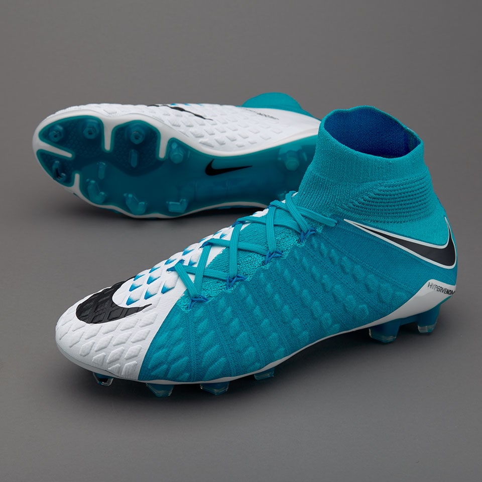 Botas de fútbol-Nike Hypervenom Phantom DF FG - Blanco/Negro/Azul foto Soccer