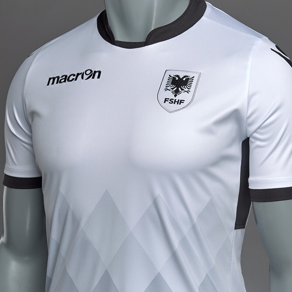 Maglia Manica Corta Macron Albania 2017/18 WCQ Away - Abbigliamento Ufficiale  Uomo - Bianco/Nero