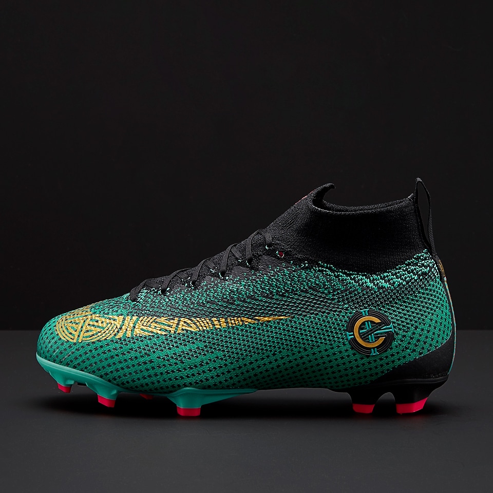 Chaussures de football Nike Enfant Mercurial Superfly VI Elite Ronaldo FG Jade Or Vif Noir Terrain sec AJ3086 390 Pro Direct Soccer