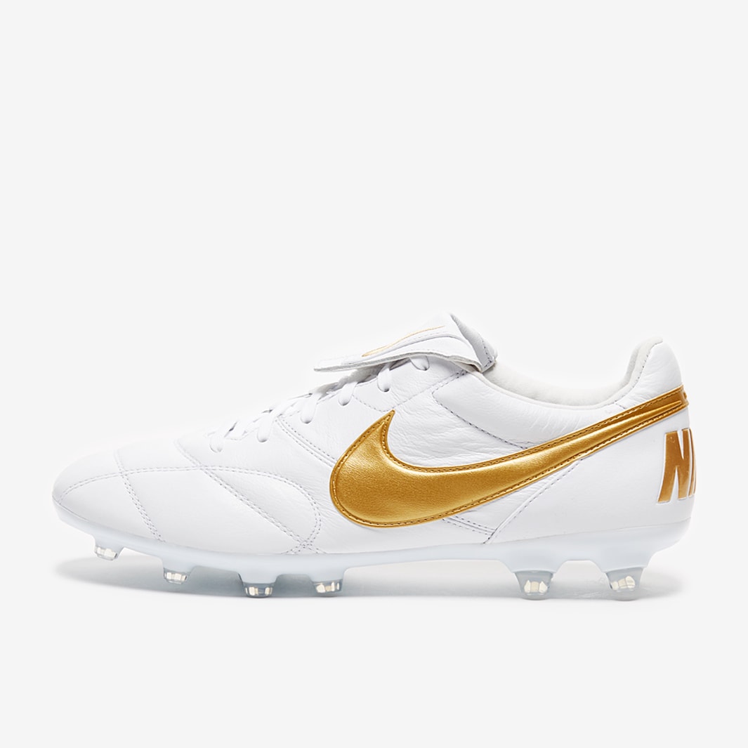 Nike Premier 2.0 FG - White/Metallic Gold/White - Mens Soccer Cleats Ground