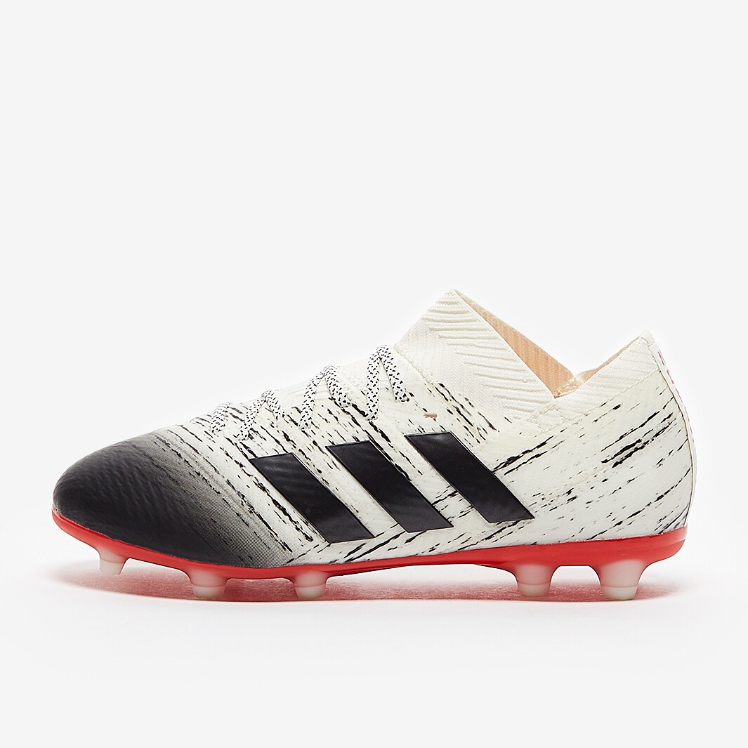 adidas Kids Nemeziz 18.1 FG Off White Core Black Active Red Firm Ground Junior Boots Pro Direct Soccer