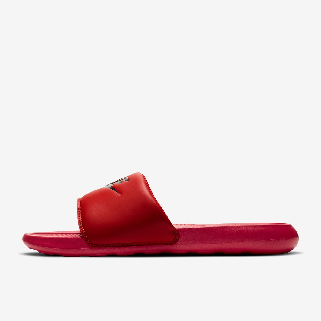 mens black and red nike slides