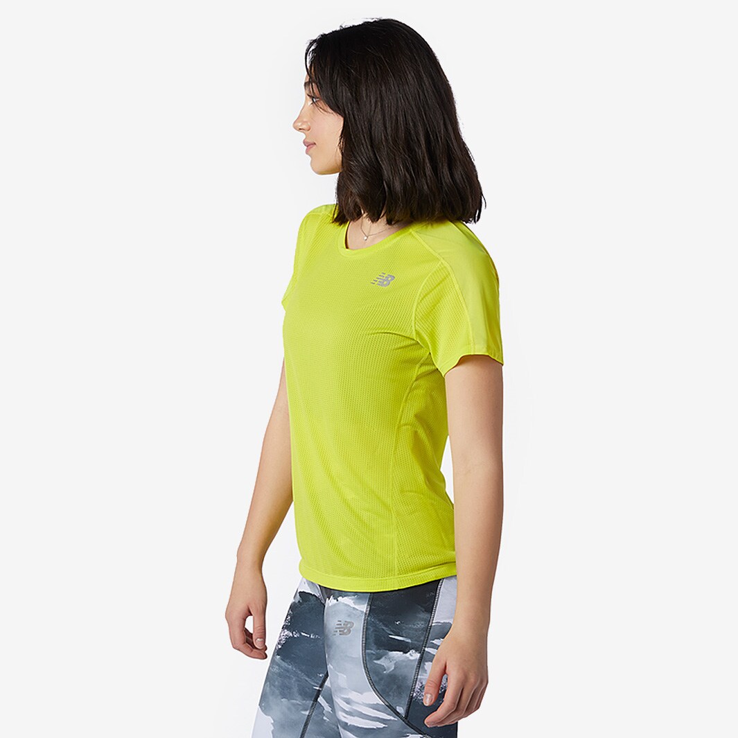 New Balance Womens Impact Run Short Sleeve Sulphur Yellow Womens Clothing