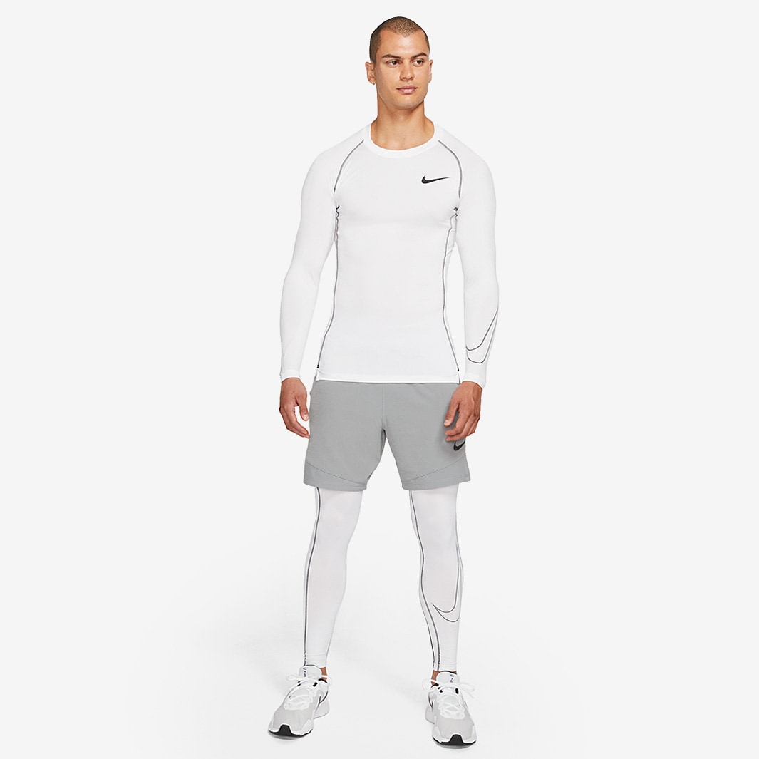 Nike Pro Dri-FIT Tight Long Sleeve Top - White - Mens Base Layer | Pro ...