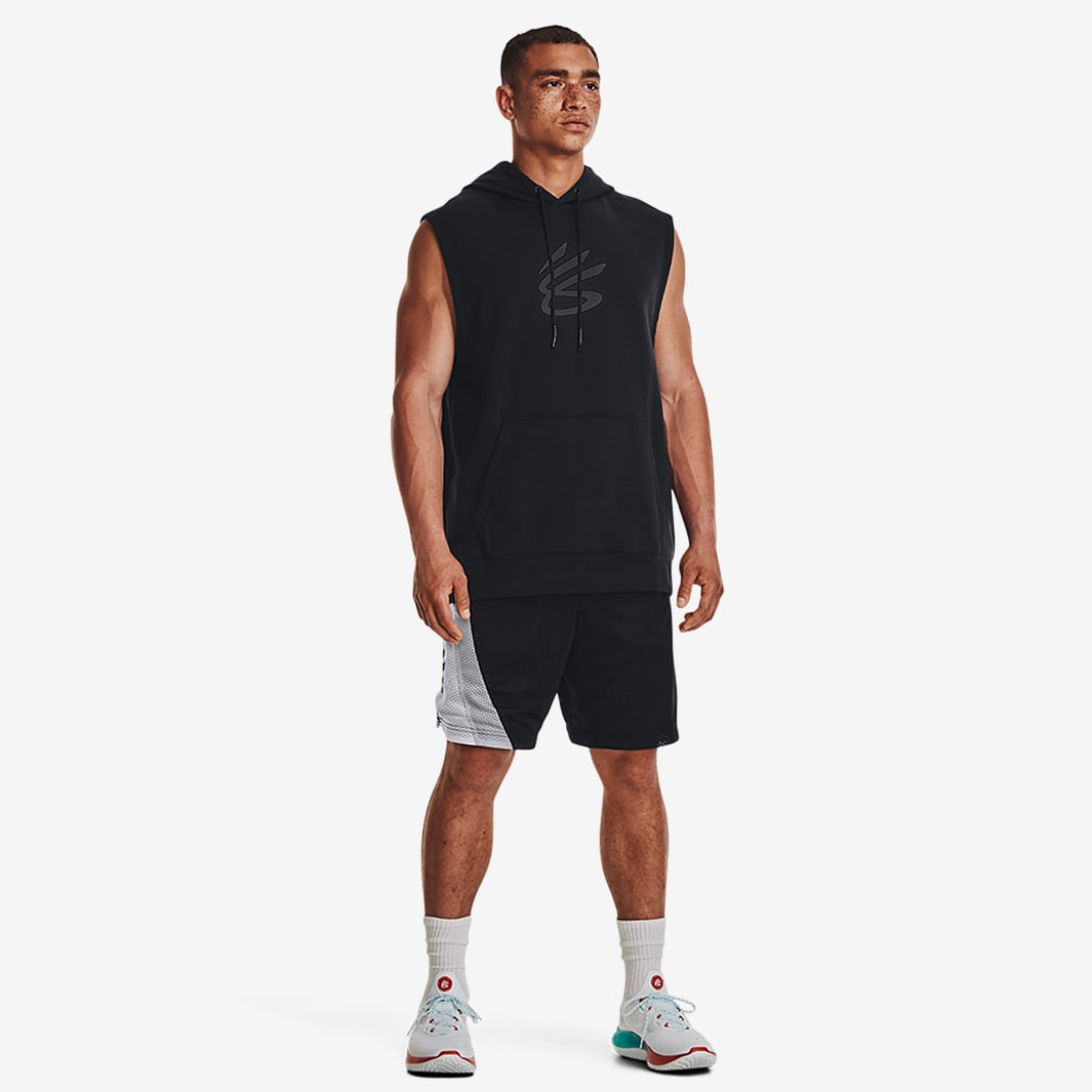 Under Armour Curry Fleece SLVLS Hoodie - Black/White - Mens Clothing