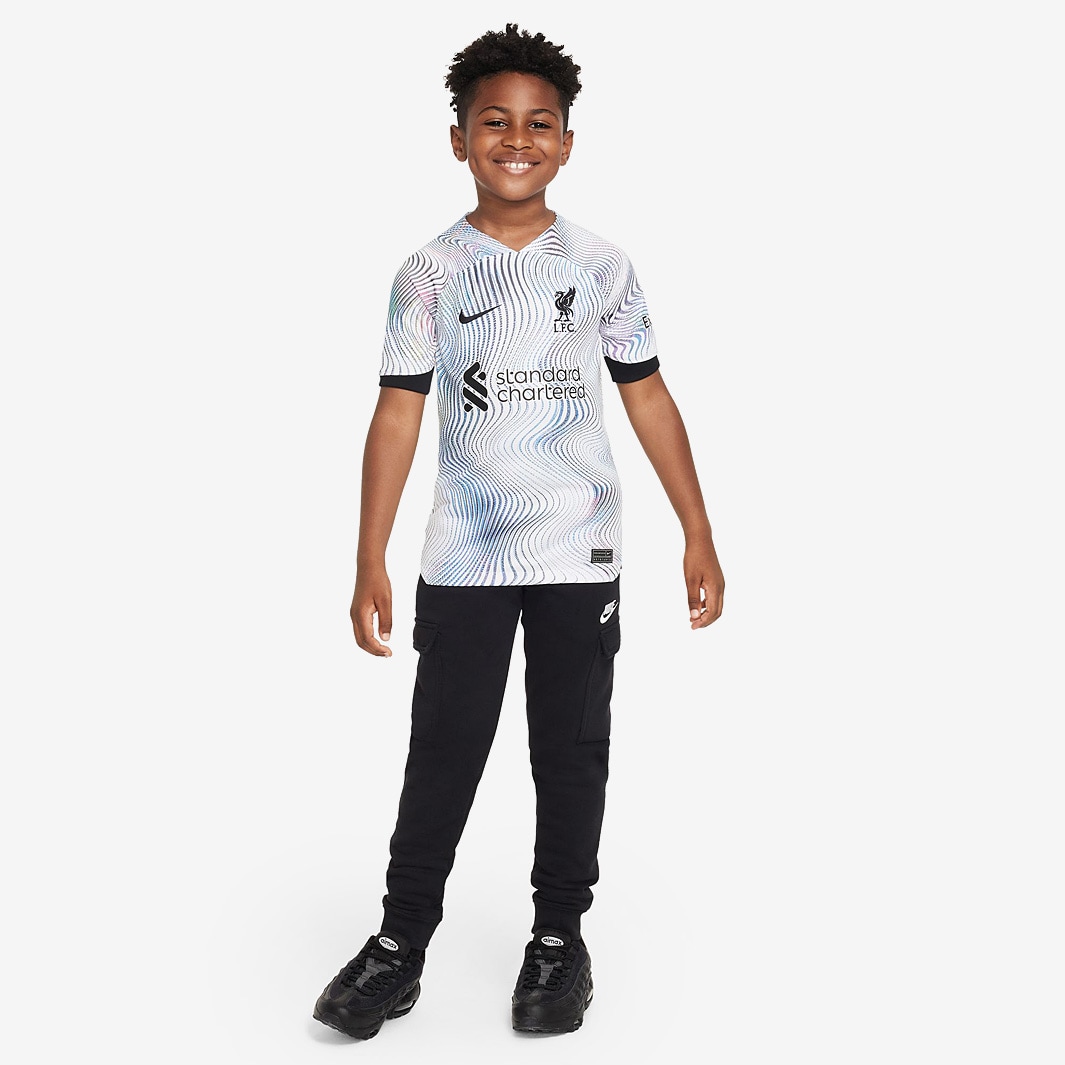 Nike Liverpool FC 22 23 Kids Dri Fit Stadium SS Away Shirt White Black White Black Boys Replica Pro Direct Soccer