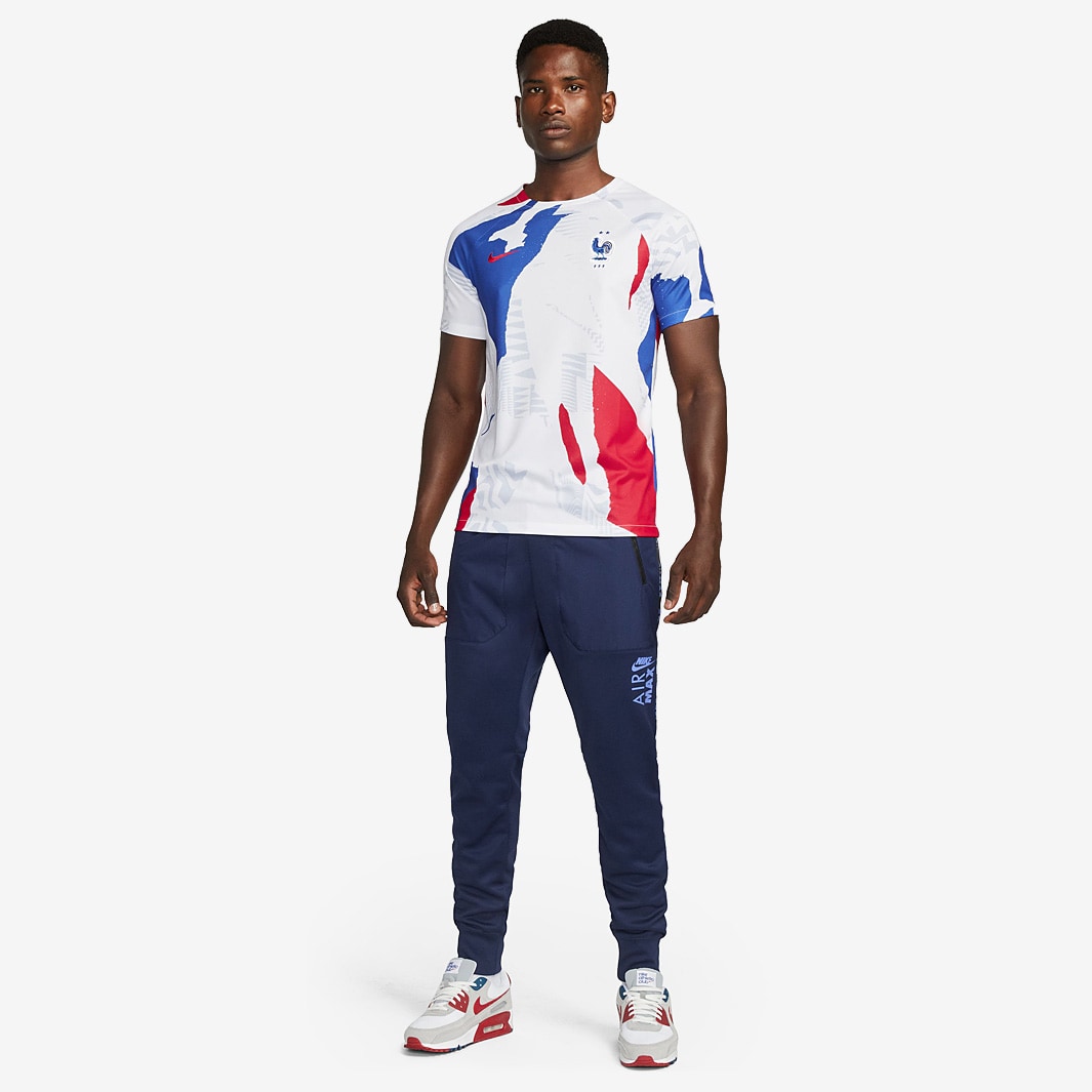 Nike France 22/23 Dri-Fit SS Pre Match Top - White/Game Royal ...