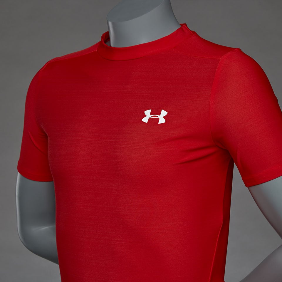Under Armour HeatGear Junior Short Sleeve Full Tee Red Rugby Base Layer