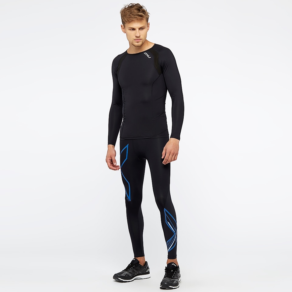 2XU Ice X Compression Tights Black/Lapis Blue White Mens Base Layer