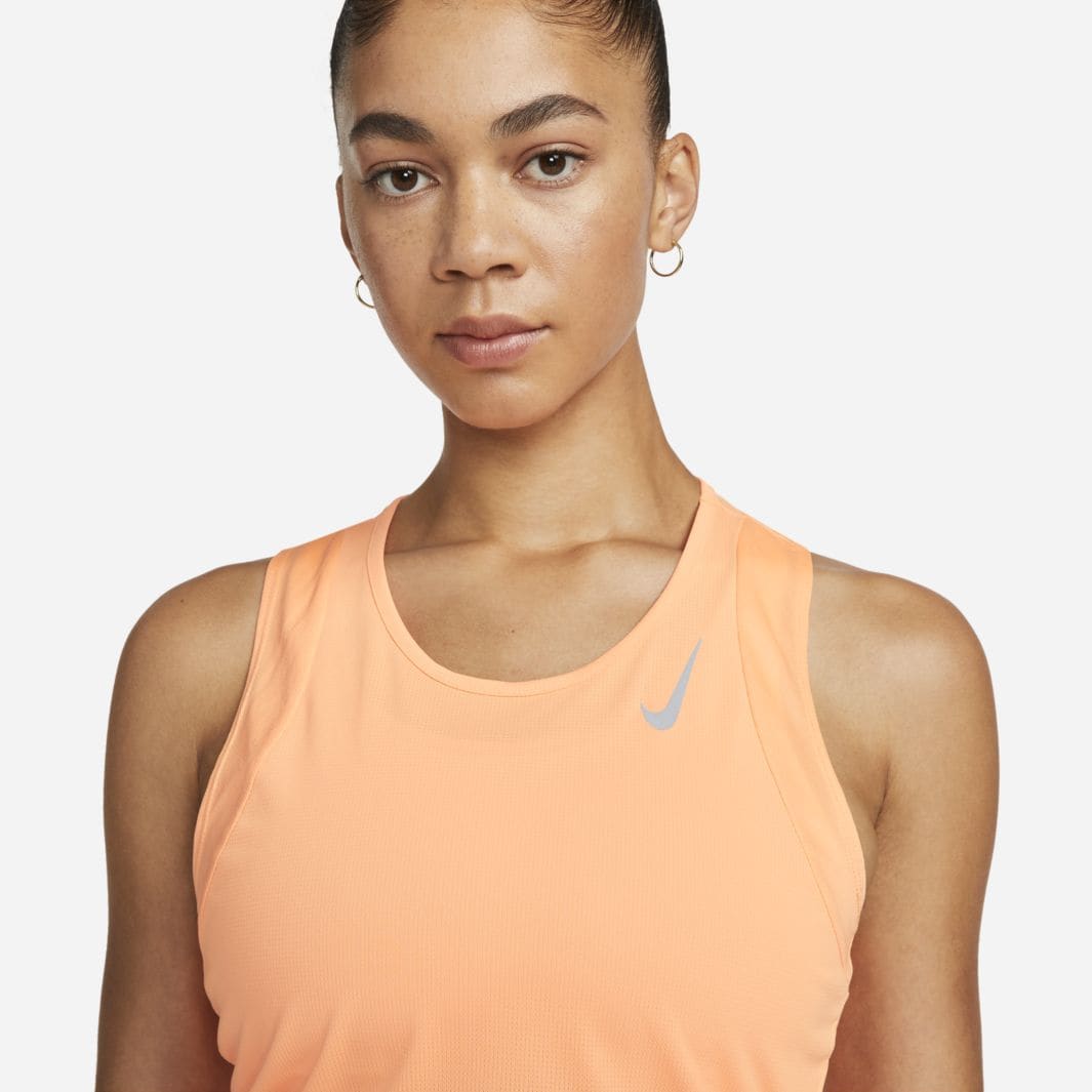 Nike Womens Dri Fit Race Cropped Running Tank Peach Creamreflective Silver Womens Clothing