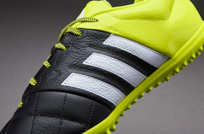 adidas ACE 15.3 TF Leather Soccer - Turf Trainer Core Black/White/Solar Yellow