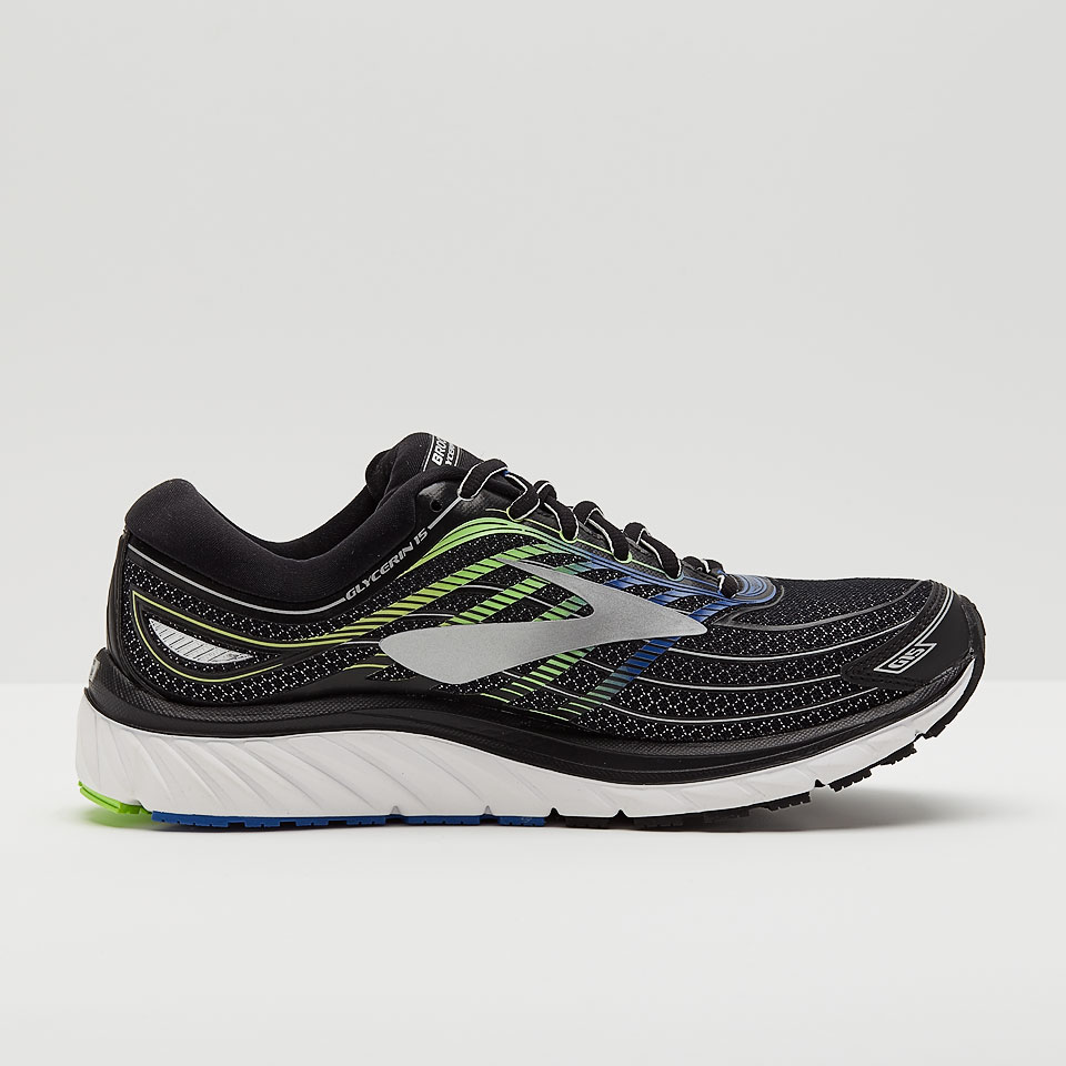 Brooks Glycerin 15 Black Electric Blue Green Gecko Mens Shoes