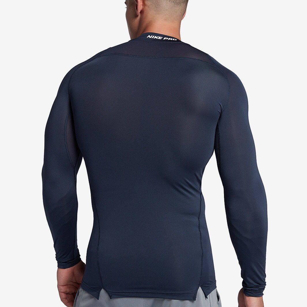 Nike Pro Longsleeve Compression Mock Top - Obsidian/White/White - Mens ...