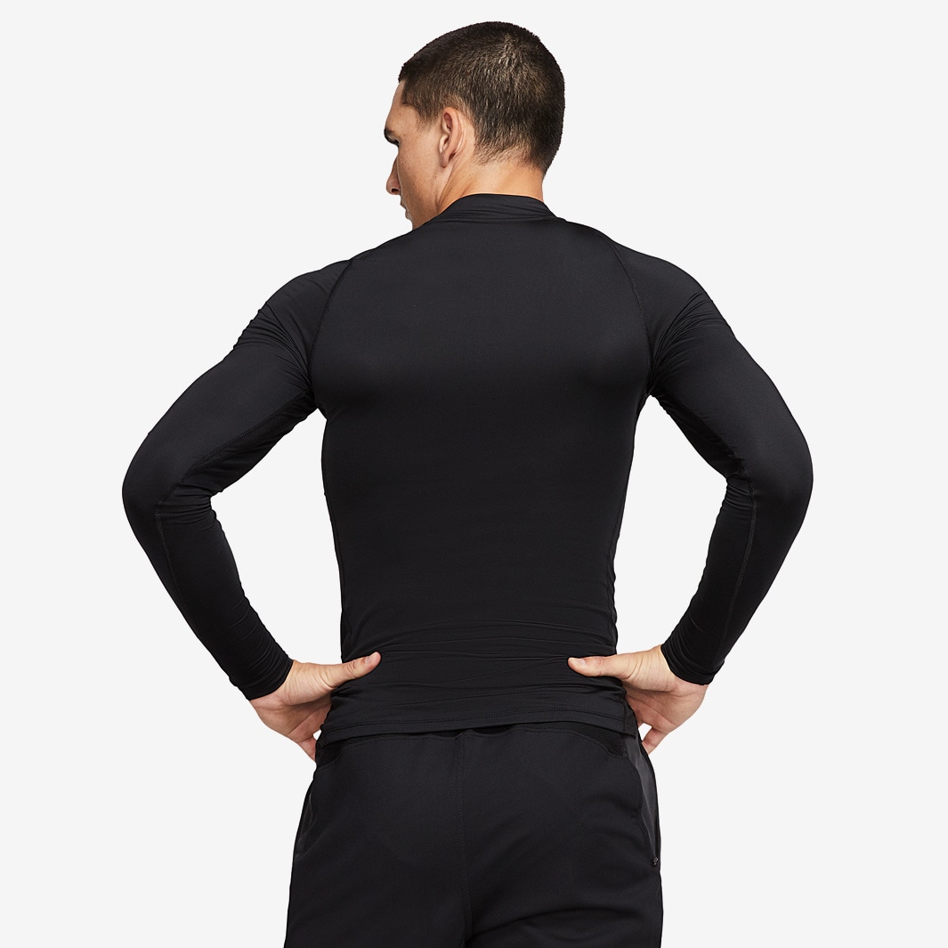 Nike Pro Baselayer Long Sleeve Mock Top - Black/White - Mens Baselayer