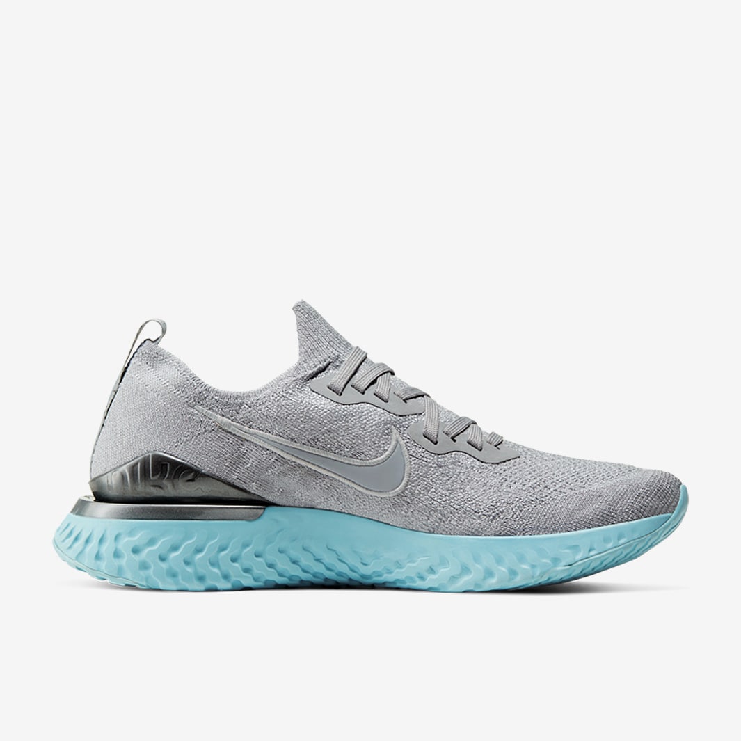 Nike Womens Epic React Flyknit 2 Wolf Grey Wolf Grey Metallic Silver Womens Shoes Pro Direct Running