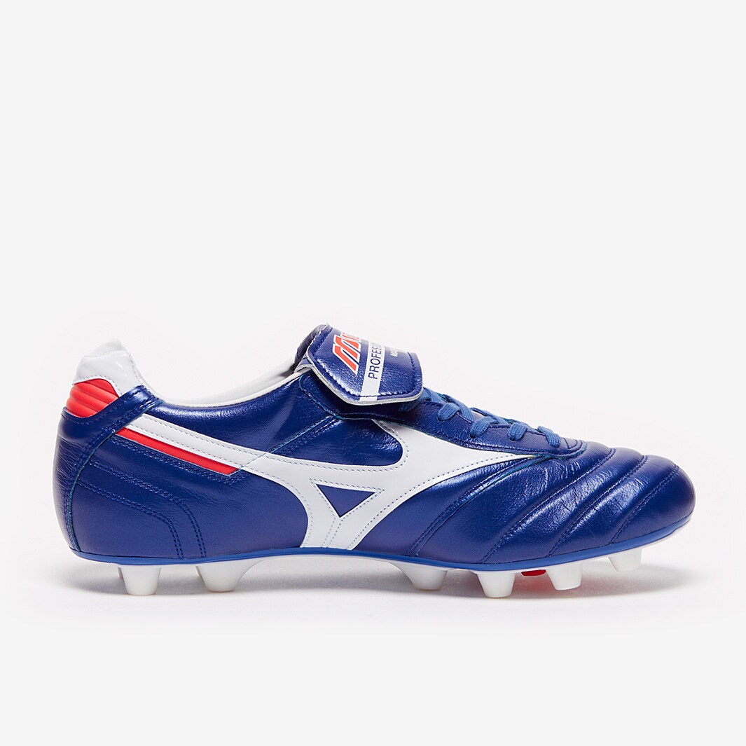 新品 Mizuno Morelia II ホワイト/ブルー Mizuno Morelia II Japan FG Cleats - White and Laser Blue