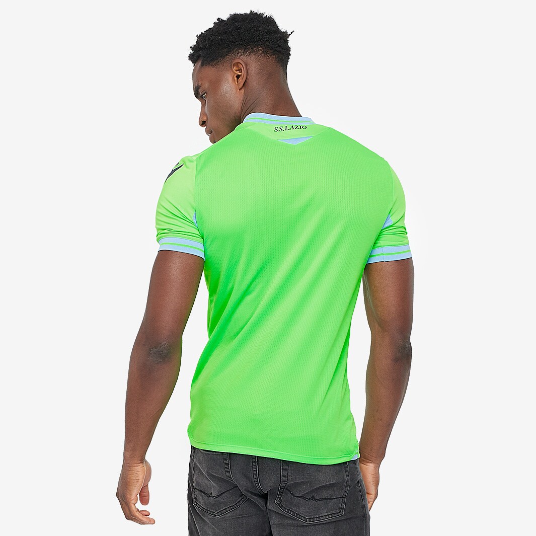 Macron Lazio 2020/21 Away Shirt Neon Green/Sky Tops Mens