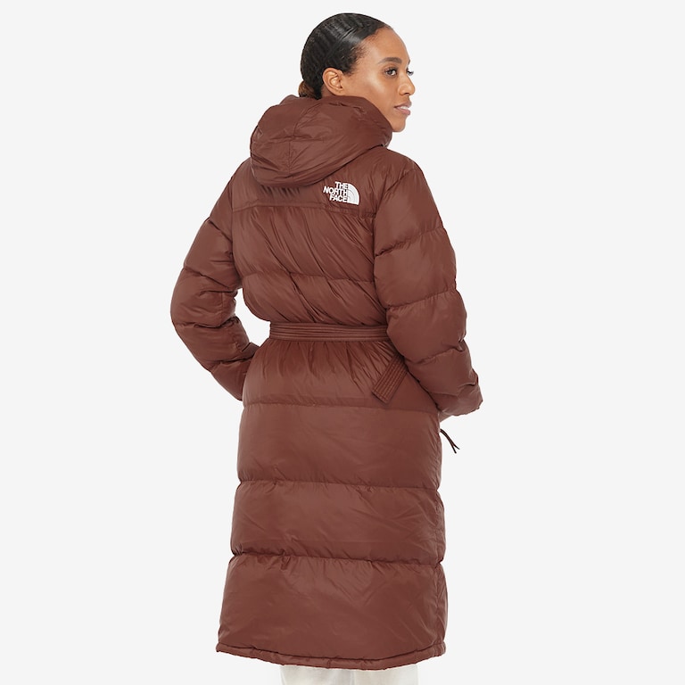 The North Face Womens Nuptse Belted Long Parka Brown Tops