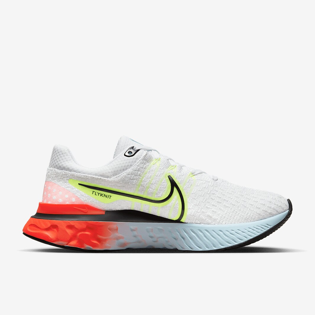 Nike Womens React Infinity Run Flyknit 3 White Black Volt Bright Crimson Womens Shoes Pro Direct Running