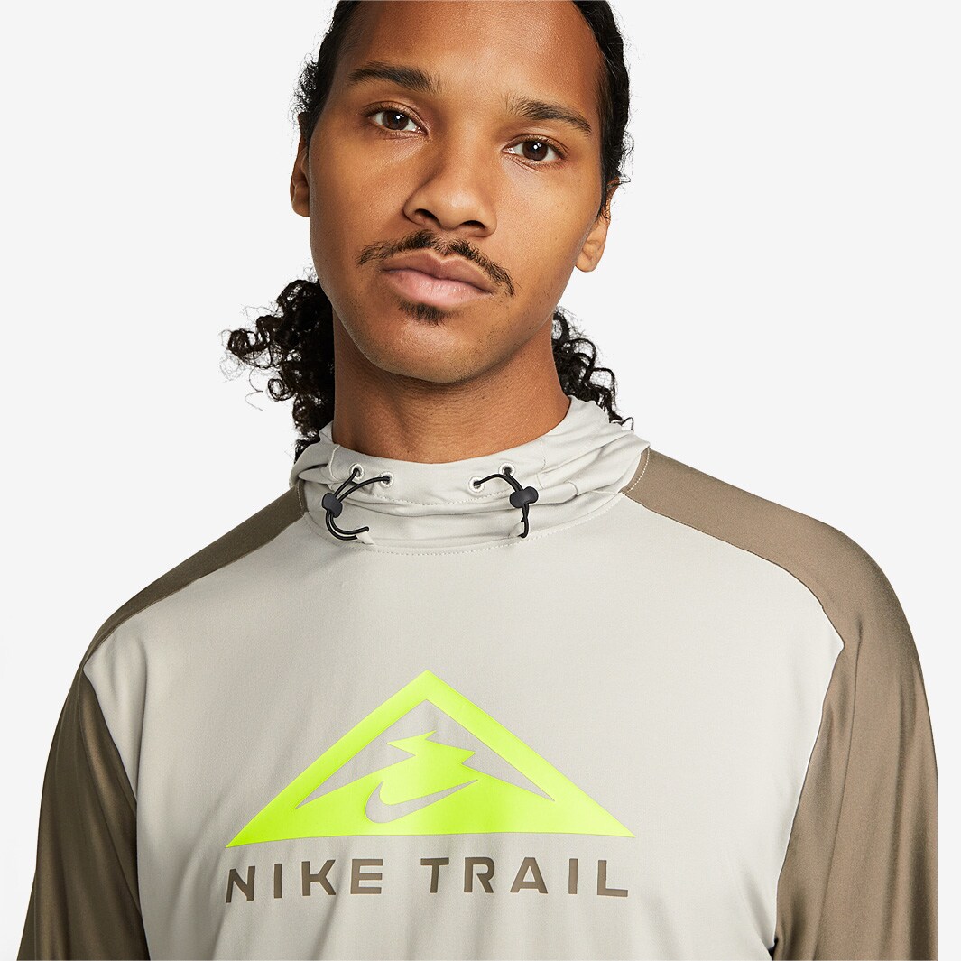 Nike DriFit Trail Running Hoodie Light Iron Ore/Olive Grey/Volt