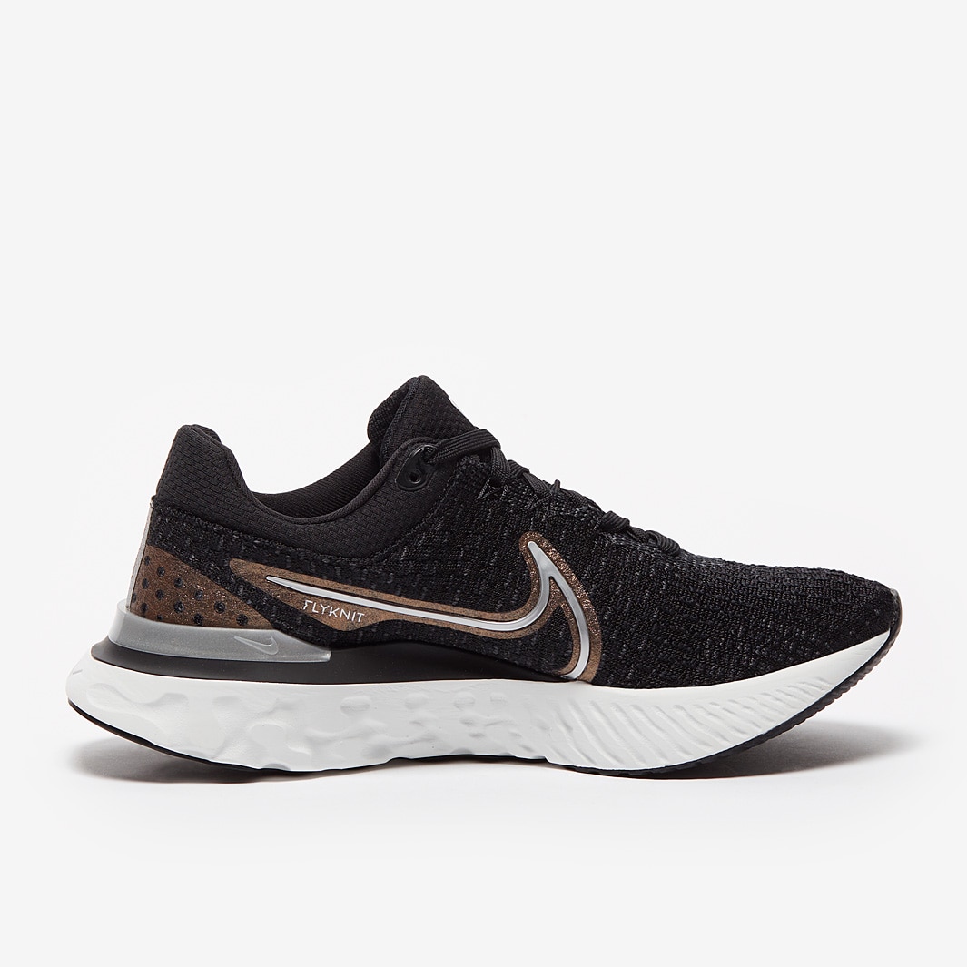 Nike Womens React Infinity Run Flyknit 3 - Black/Metallic Silver ...