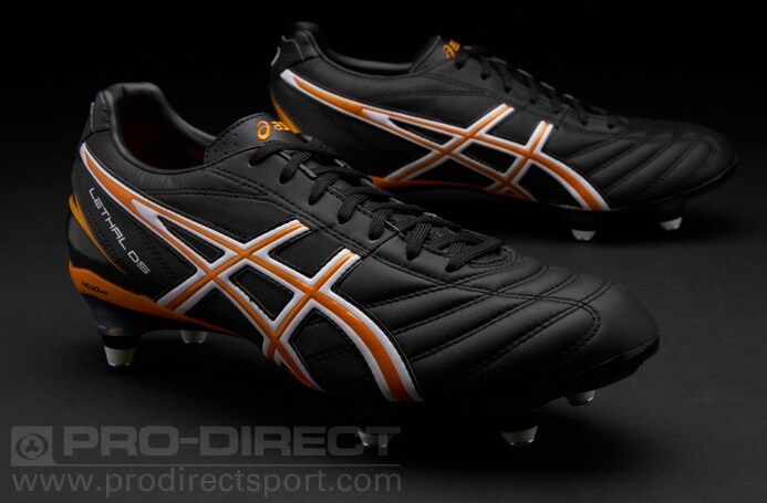 Asics Football Boots Asics Lethal DS 3 ST SG Soft Ground Soccer Cleats Black Orange White Pro Direct Soccer