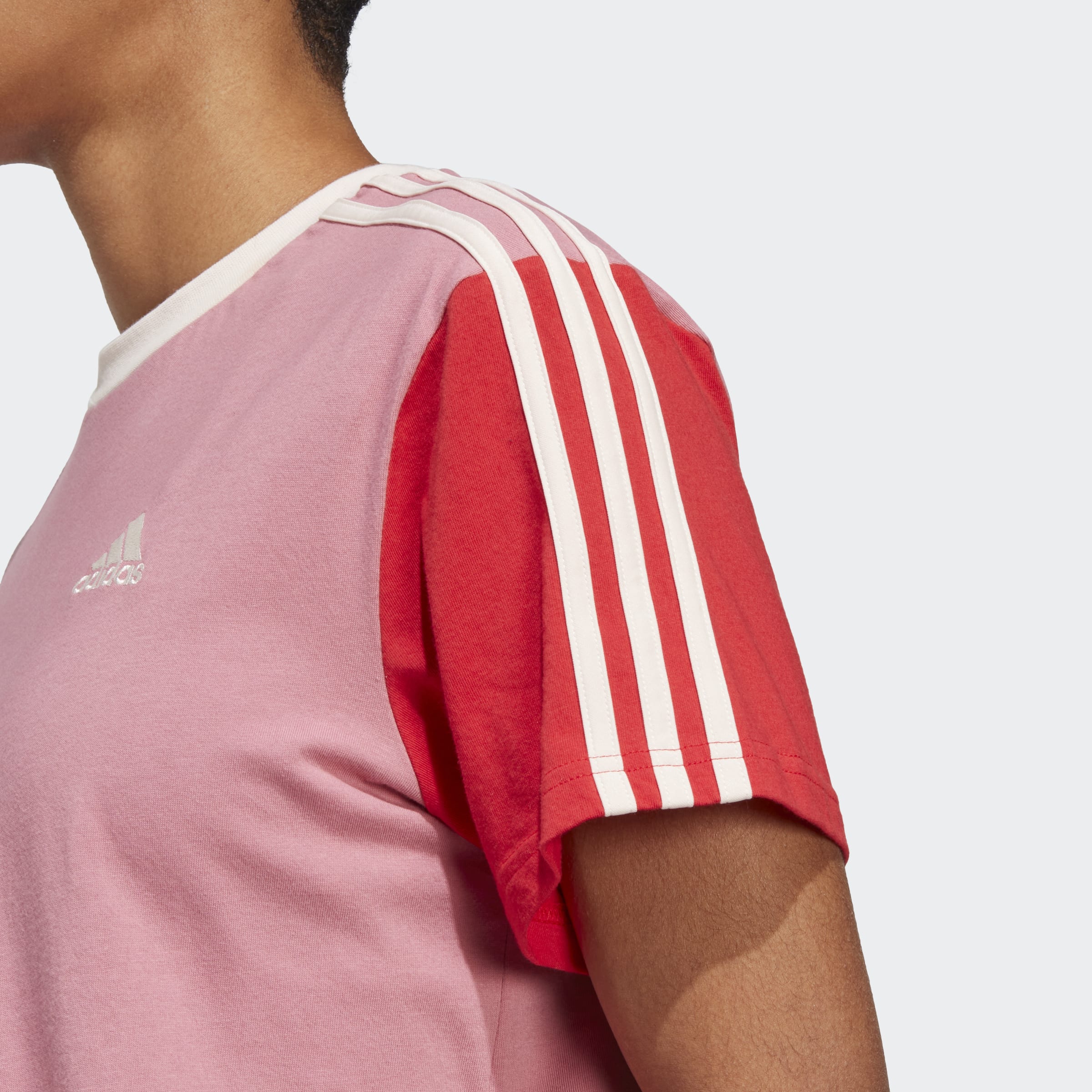 Adidas Essentials 3 Stripes Single Jersey Crop Top Pink Strata Shadow Red Bliss Pink 9034