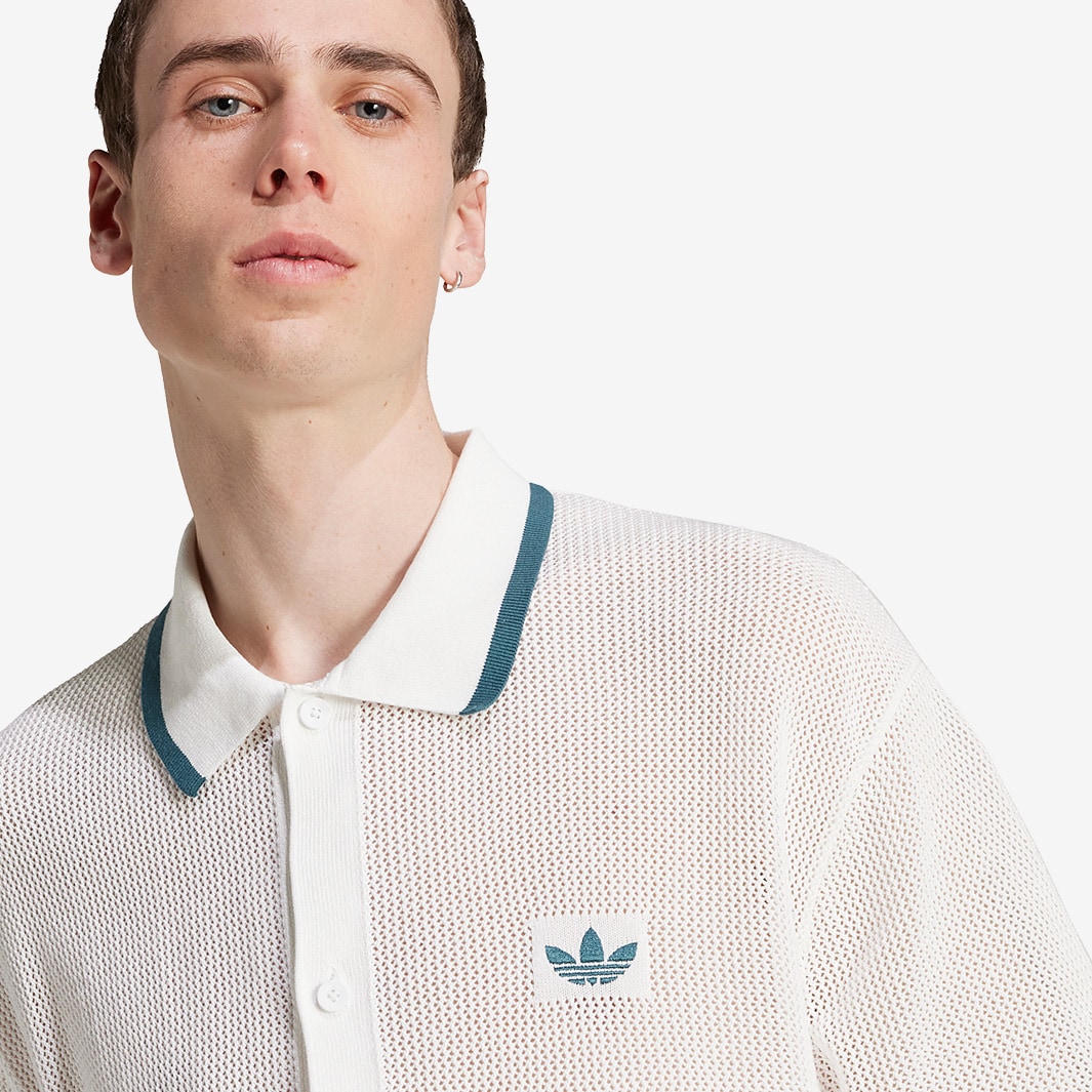 ★ adidas★ Button down knit shirt wonder white KC3526 adidas Originals Button Down Knitted Shirt - White | Free