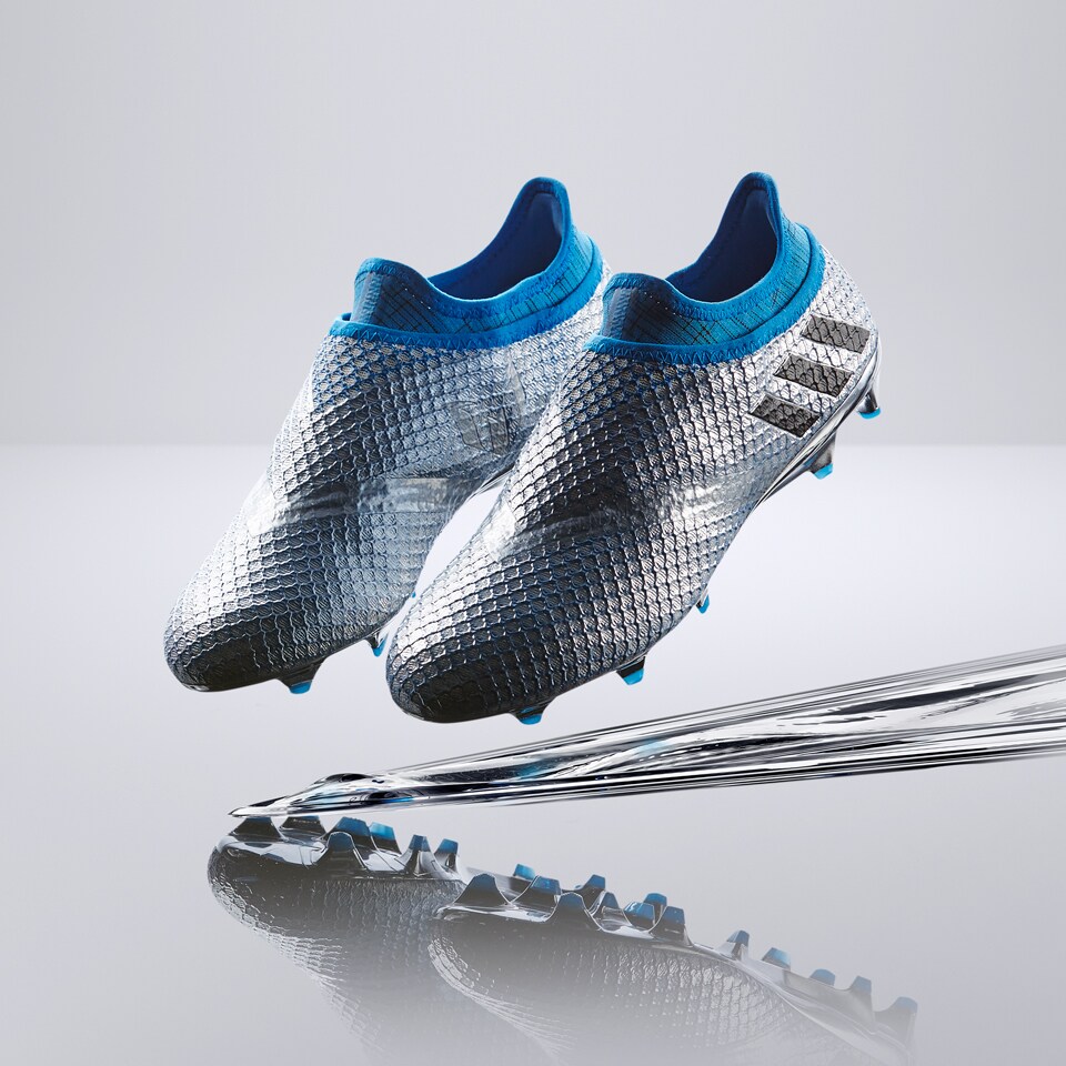 adidas Messi 16+ Pureagility FG/AG Soccer - Firm Ground - Silver Metallic/Core Black/Shock Blue