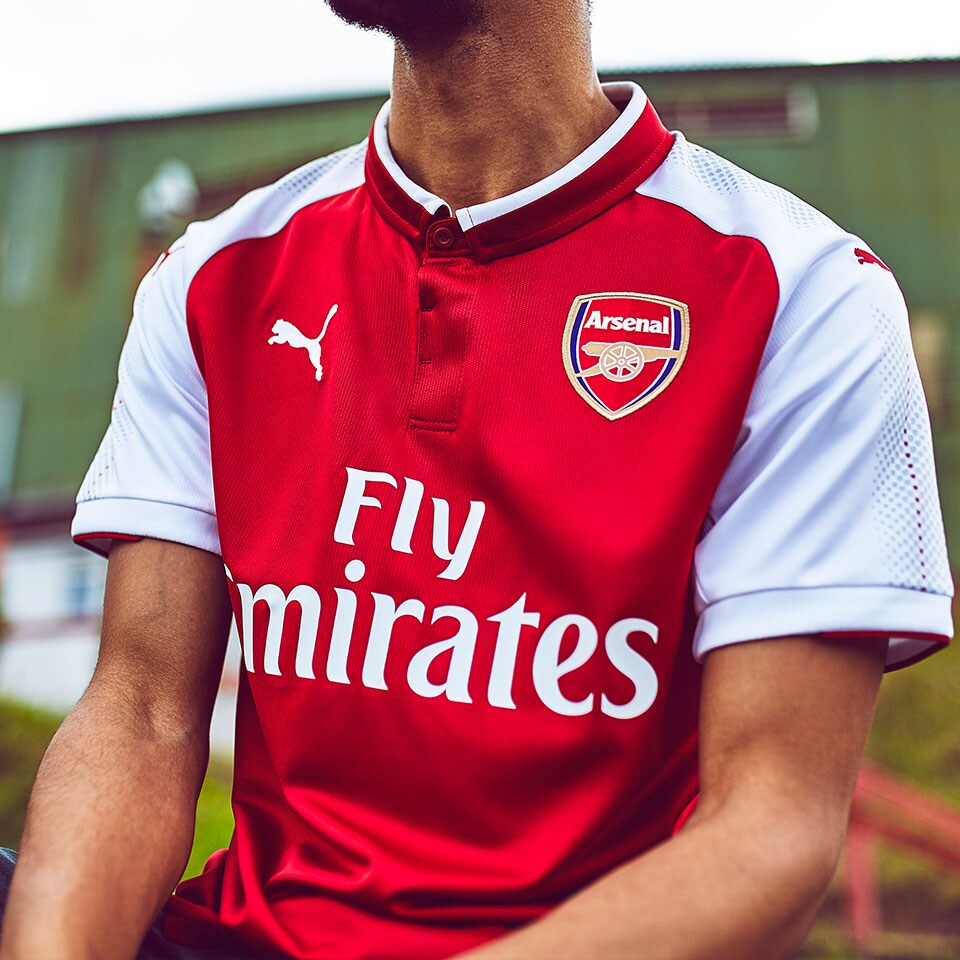 【正規品】アーセナル 17/18 ホーム襟付きPuma製 赤×白 日本M-L Puma Arsenal 2017/18 Home Soccer Jersey Football Shirt