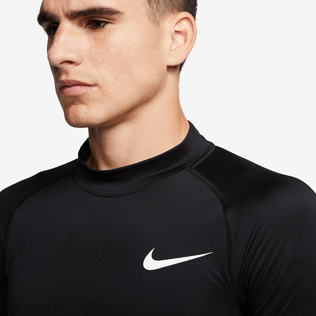 Nike Pro Baselayer Long Sleeve Mock Top - Black/White - Mens Baselayer