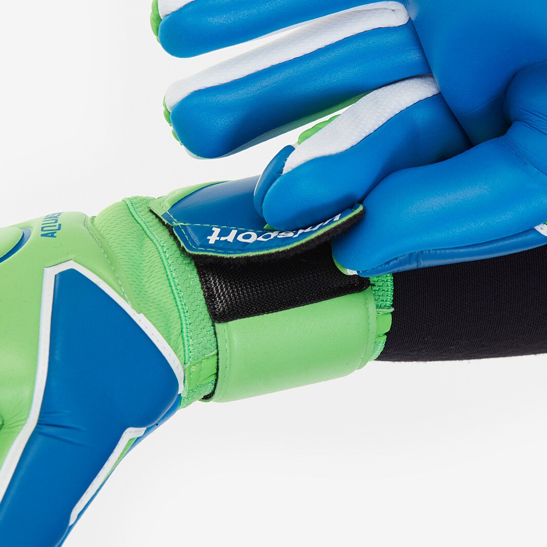 Uhlsport Aquasoft HN Mens GK Gloves Flat Palm Fluo Green/Pacific