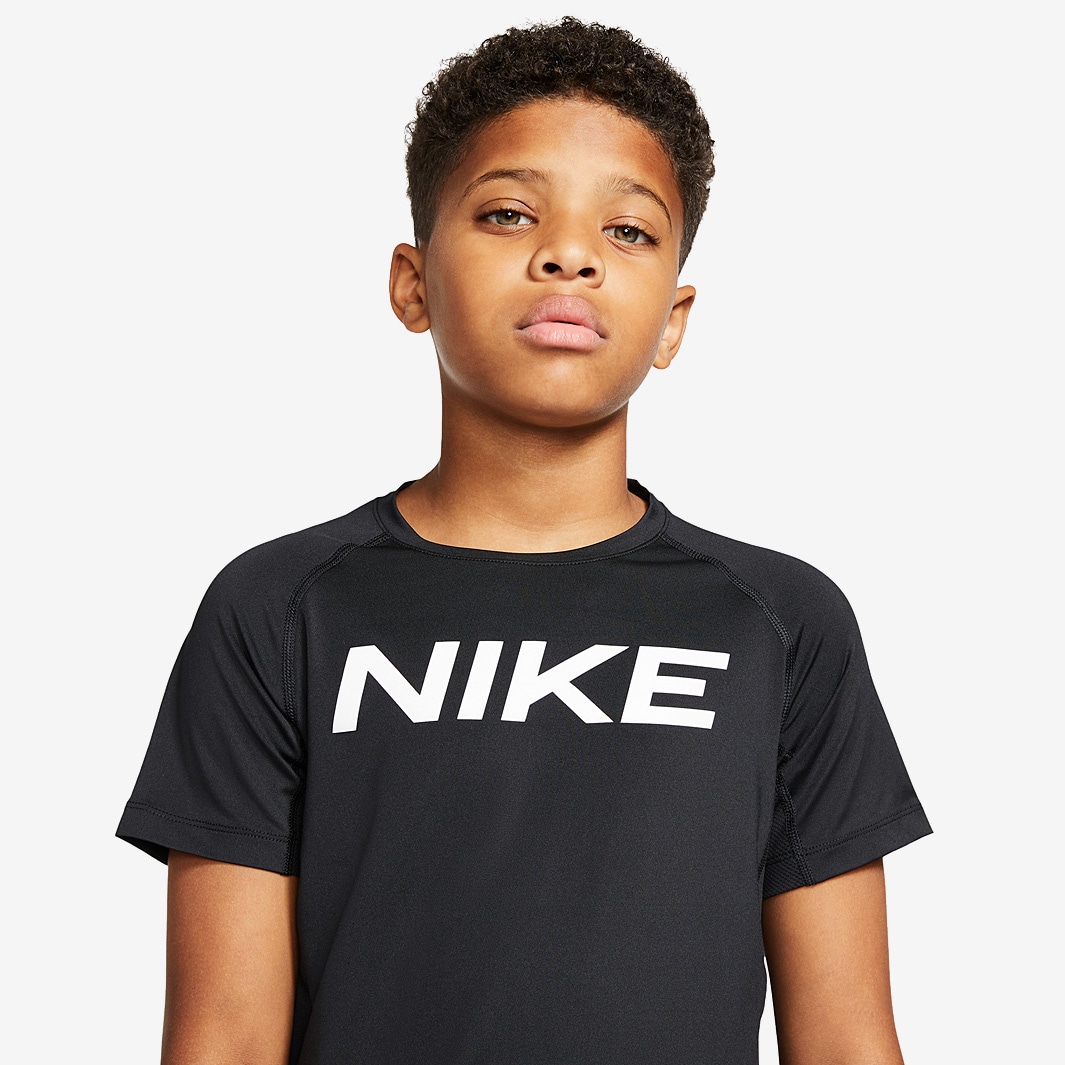 Nike Boys Pro Short Sleeve Top - Black/White - Boys Clothing