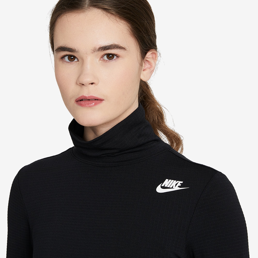 Nike Womens Sportswear Mock Top LS - Black/White - Tops - Womens Clothing
