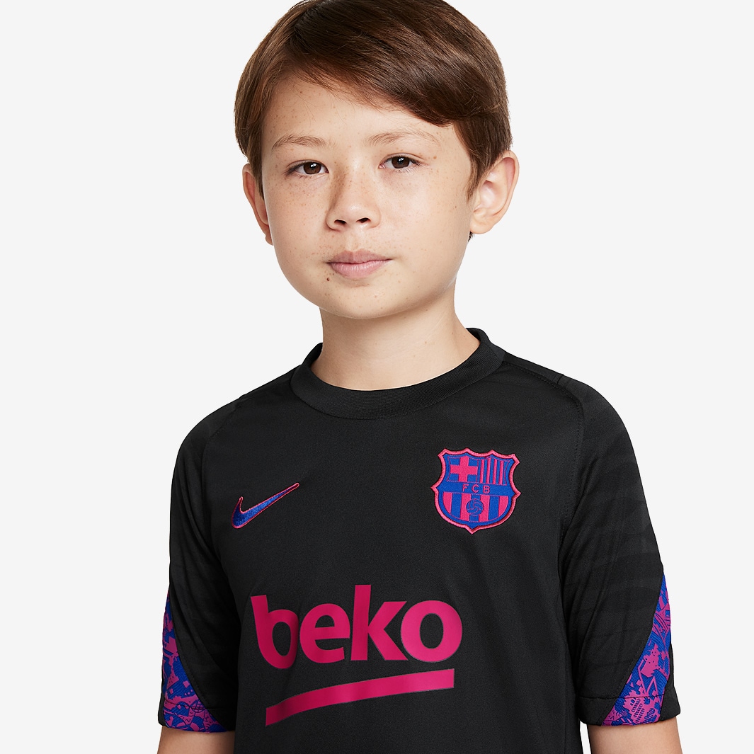 Nike FC Barcelona 21/22 Kids Dri-FIT Strike SS Top - Black/Hyper Royal ...