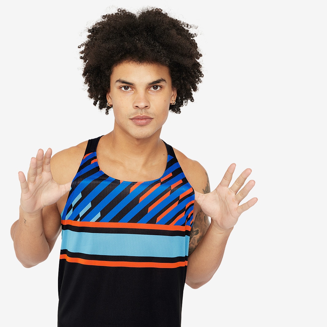 New Balance London Edition Printed Impact Run Singlet Navy Mens Clothing