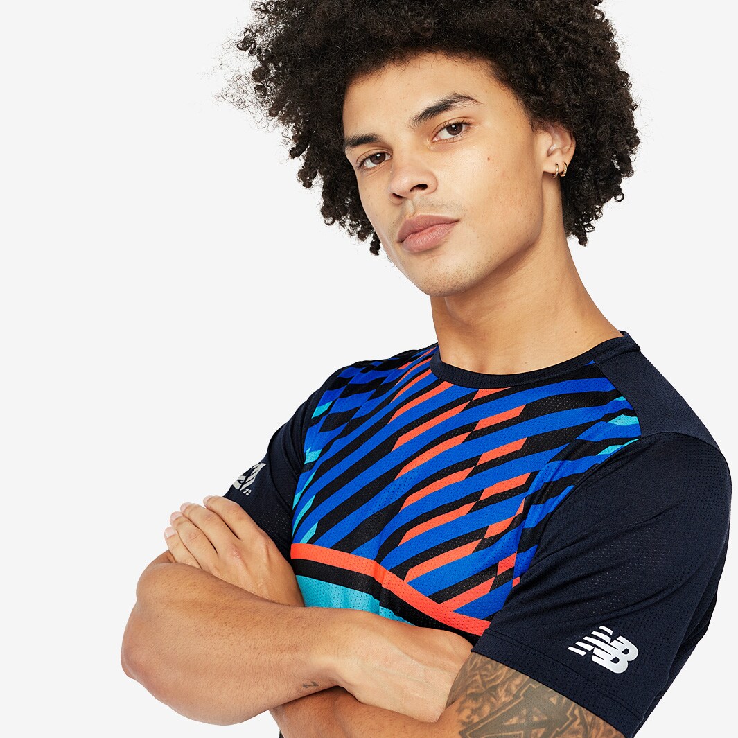 New Balance London Edition Printed Impact Run TShirt Navy Mens Clothing